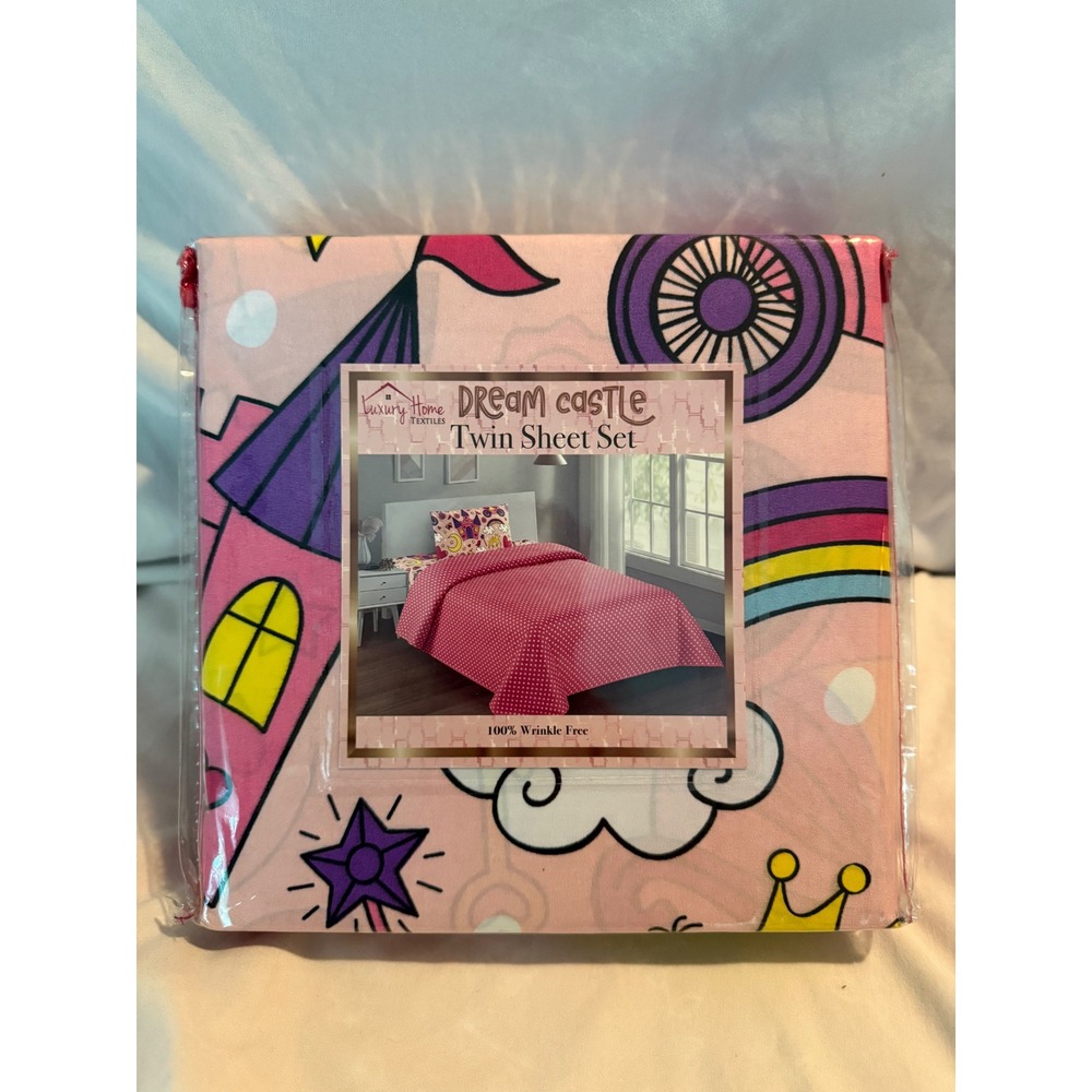 Luxury Home Textiles Dream Castle Twin Sheet Set Pink Rainbow Princess 3 Piece